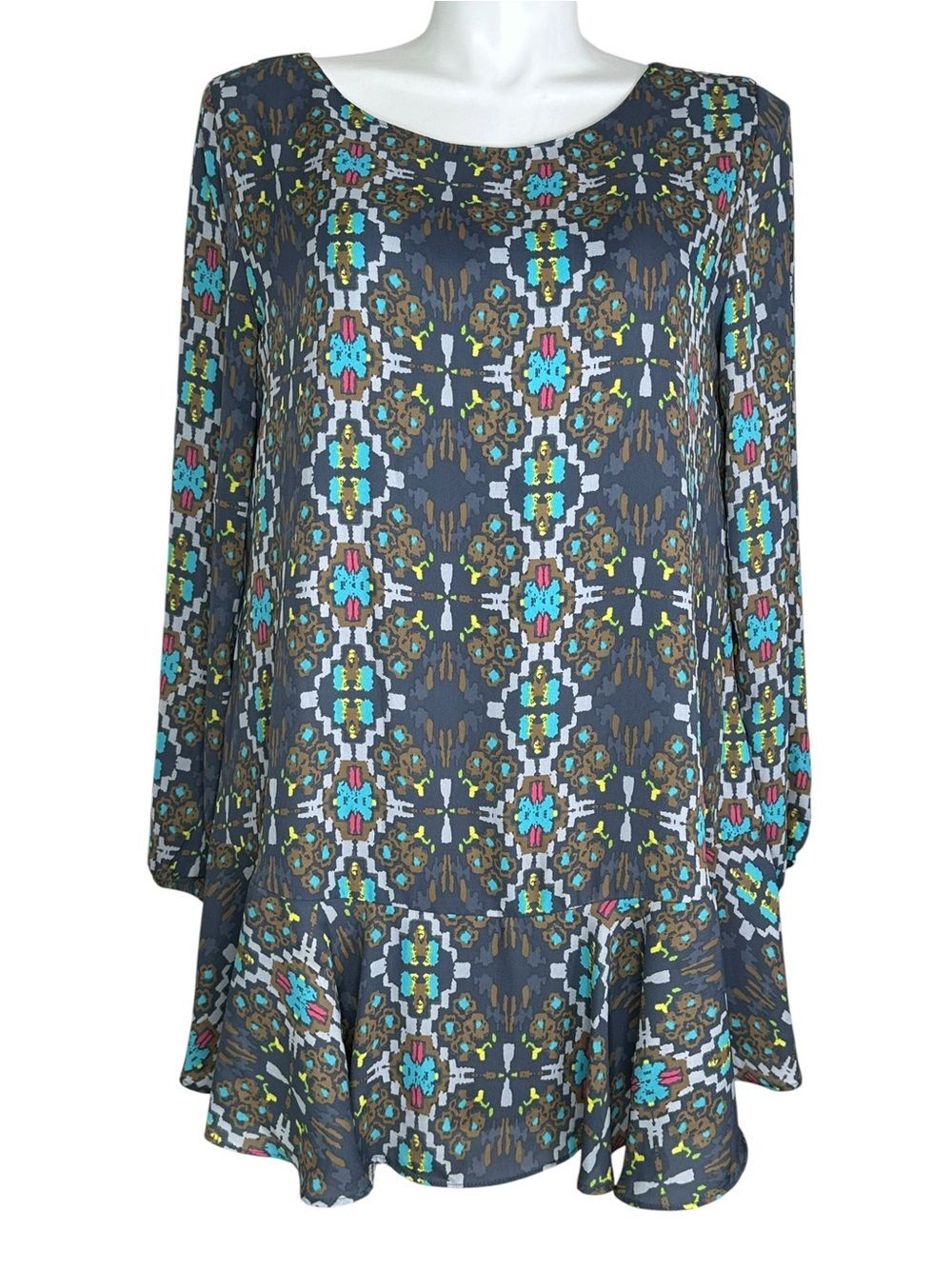 Buddy Love Boho Mosaic Print Long Sleeve Dress Multicolor